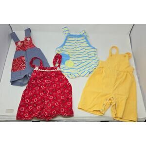 Vintage 9-12 Month Romper Lot of 4 Toddle Time Tiny Tots Bandana Red Yellow Blue